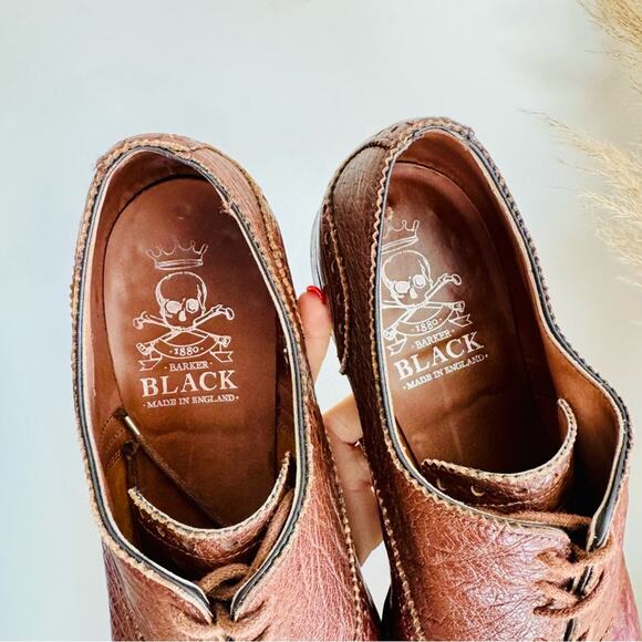MENS BARKER BLACK Cognac Brown Pebbled Leather $975 Lace Up Cap Oxford Shoe 8.5 main image 5